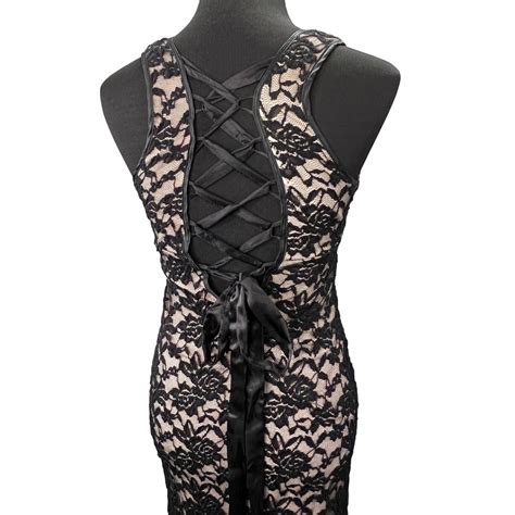 Windsor Black Lace Nude Sheath Evening Dress S Prom F Gem