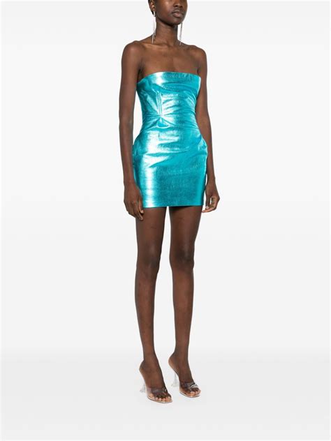 Laquan Smith Metallic Leather Mini Dress Blue Farfetch