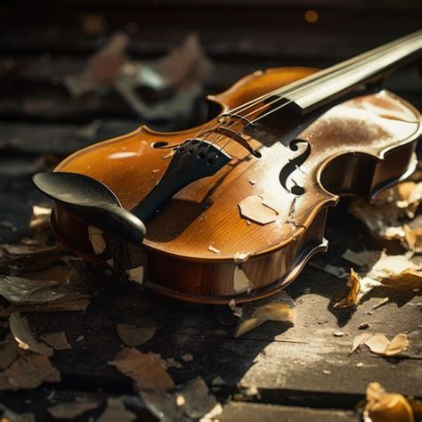 Premium Photo An Old Violin Lying On A Wooden Table Ai