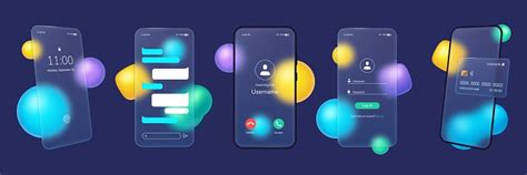Glassmorphism Smartphone Transparent Glass Plates With Mobile App Ui