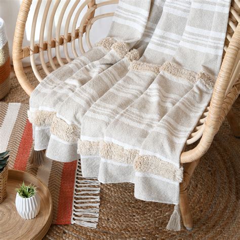 Cobija de sofá en algodón 150 cm Yacht Beige Decoración textil Eminza