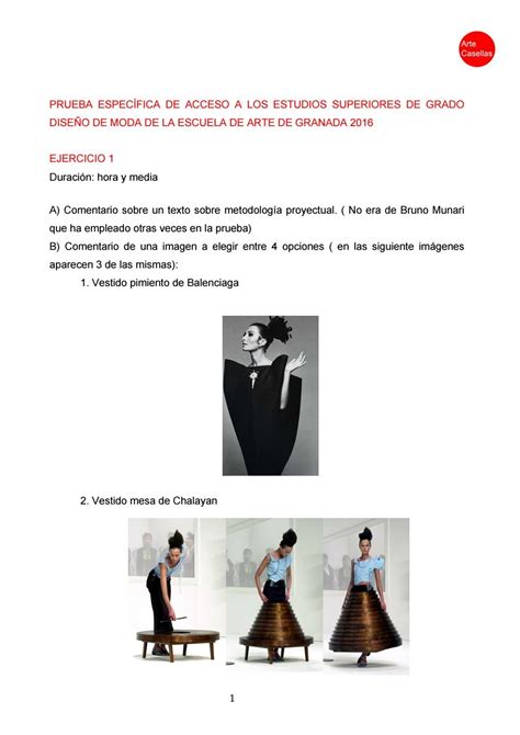 Modelo de examen Estudios Superiores de Diseño de Moda de Granada Arte