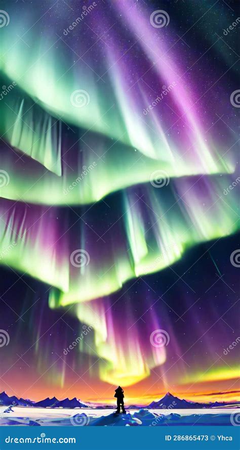 Awe Inspiring Aurora Borealis Dancing Across Arctic Sky Stock