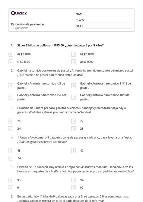 50 Problemas De Porcentaje Hojas De Trabajo En Quizizz Gratis E