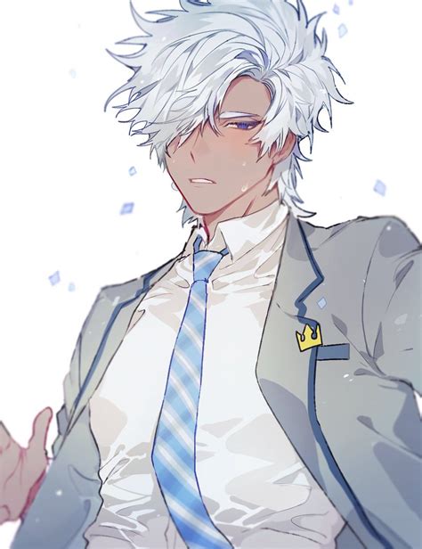 Anime Guy Darker Skin Shade Light Bluewhite Hair Blue Eyes