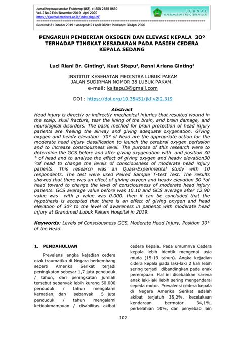 PDF PENGARUH PEMBERIAN OKSIGEN DAN ELEVASI KEPALA 30º TERHADAP