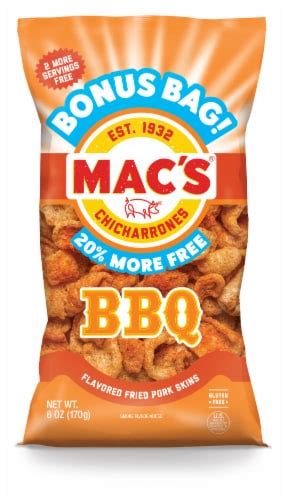 Mac S Chicharrones Bonus Bag BBQ Flavored Fried Pork Skin 6 Oz