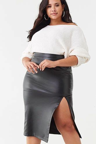 Forever Plus Size Faux Leather Skirt Black In Faux Leather