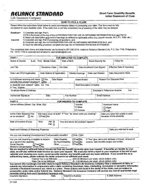 Fillable Online Reliance Standard Claim Form Fax Email Print Pdffiller