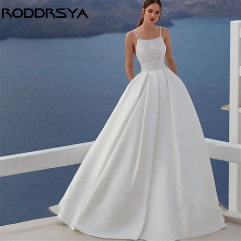 RODDRSYA Vestido De Novia Con Tirantes Finos Y Espalda Descubierta