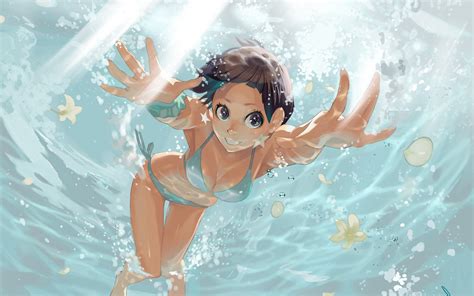 Desktop Wallpaper Anime Girl Swimming Original Bikini Hd Image Hot