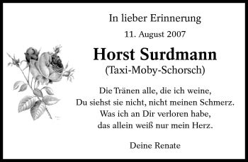 Traueranzeigen Von Horst Surdmann Zeit Des Gedenkens De