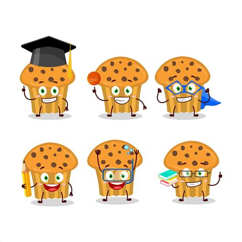 School Student Of Choco Chips Muffin Cartoon Character With Various