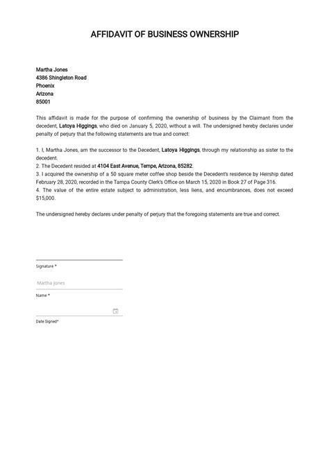 Proof Of Business Ownership Letter Template