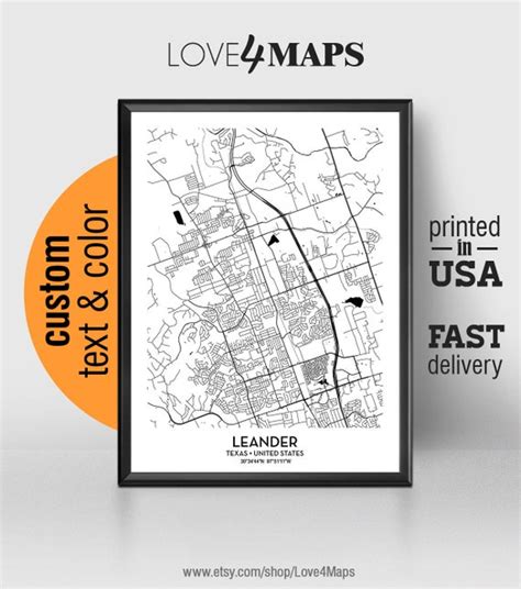 Leander Texas Map Leander City Print Leander Poster | Etsy