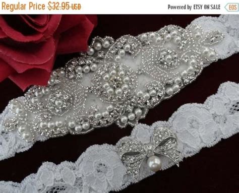 White Garter Ivory Wedding Garter Bridal Garter Set Crystal