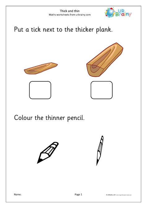 Thicker And Thinner 1 Shape And Measures Maths Worksheets For Later Reception Age 4 5 By