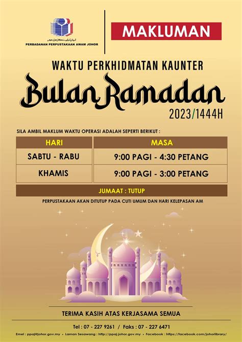 Waktu Perkhidmatan Kaunter Bulan Ramadan Portal Rasmi Perbadanan