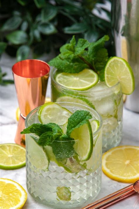 Fresh Mojito Cocktail With Lime And Mint In Glass Stock Image Image