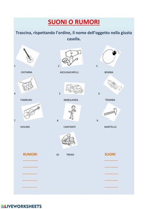 Suoni O Rumori Classe Worksheet Parole Worksheets School Subjects