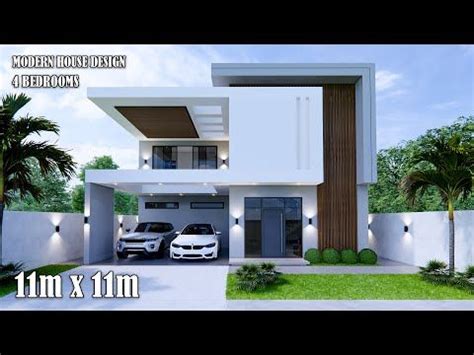 A Modern House With Two Cars Parked In The Driveway And Palm Trees On