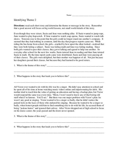 Identifying Theme Worksheets | Free Worksheets Samples