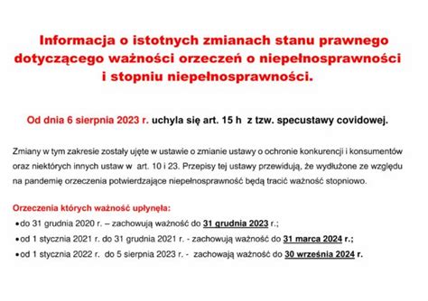 Zmiana dotycząca ważności orzeczeń o niepełnosprawności Gorzowskie