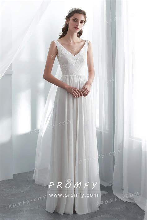 Flirty Ivory Lace Tulle V Neck Summer Wedding Dress Promfy