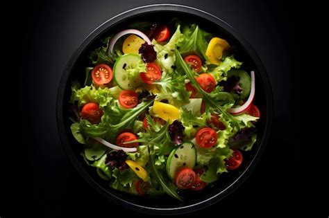 Premium Ai Image Top View Of A Fresh And Colorful Salad Bowl