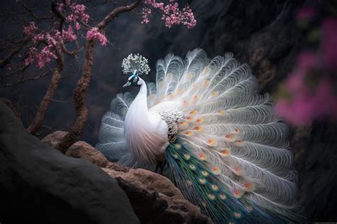 Premium Photo Beautiful White Peacock Against The Backdrop Of