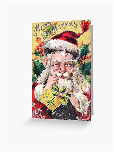 "Vintage Old Fashioned Christmas Greeting Card Postcard Santa Claus Wink " Greeting Card for ...