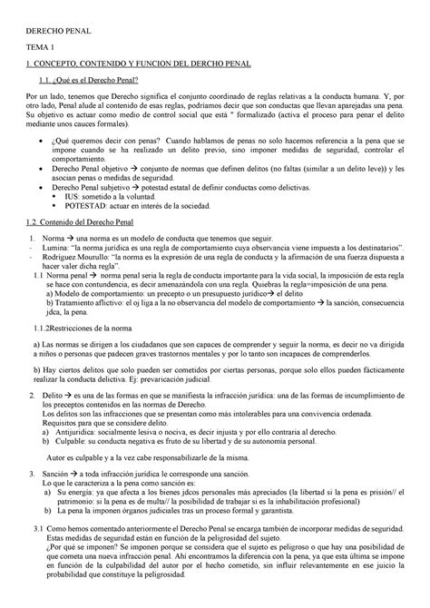 Tema Del 1 Al 3 Fundamentos Del Derecho Penal Derecho Penal Tema 1