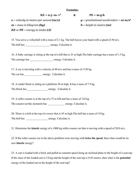 Kinetic And Potential Energy Worksheets Pdf Kinetic Energy Worksheets Library