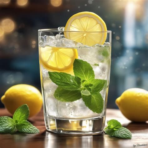 Limonada refrescante caseira fatia de limão e folhas de menta em um