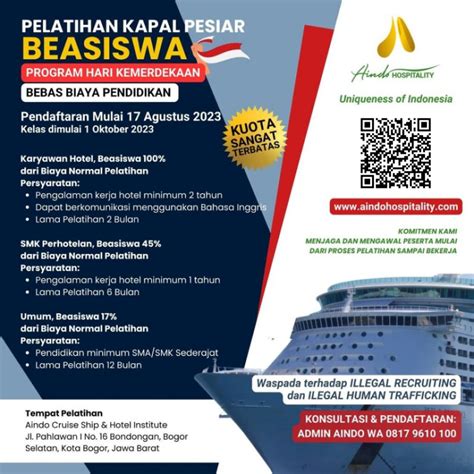 Pelatihan Kapal Pesiar Beasiswa Program Kemerdekaaan Aindohospitality