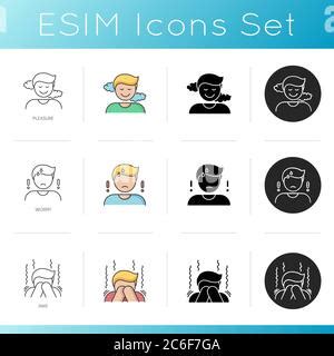 Feelings And Emotions Rgb Color Icons Set Various Emotional Reactions