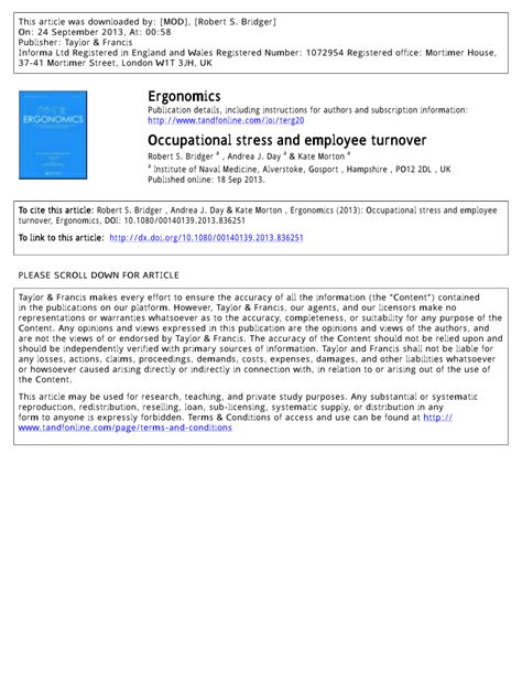 Pdf Occupational Stress And Employee Turnover