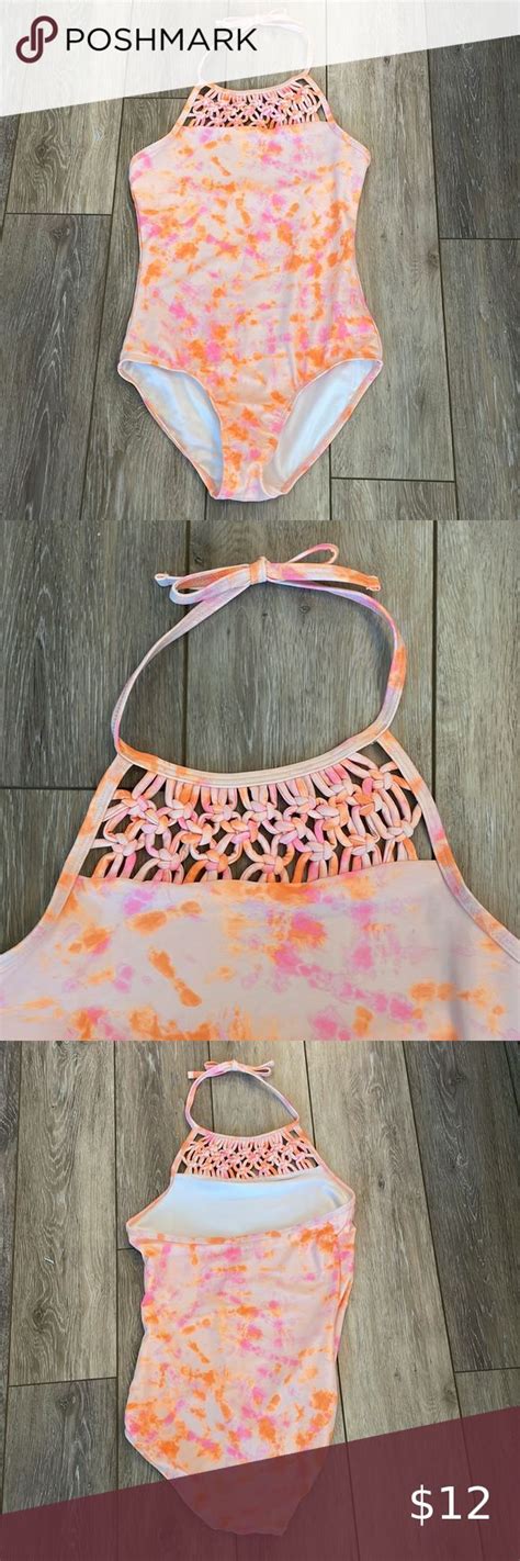 Girls Tweens Old Navy One Piece Tie Dye Swimsuit Orange And Pink NWOT