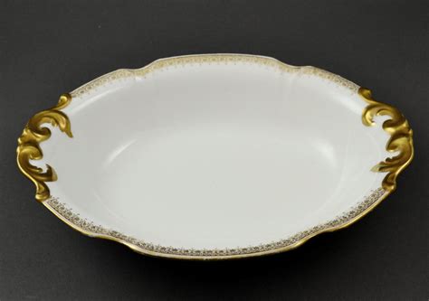 D And C France L Bernardaud And Cie Limoges Oval Serving Bowl W Gold Trim