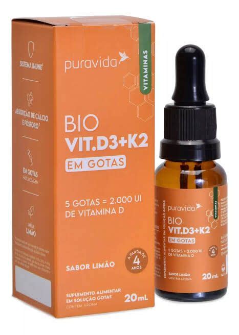 BIO Vit D3 K2 em gotas 20ml Puravida Alma Mater Nutrição e Saúde