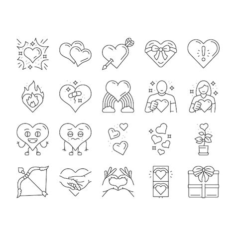 Conjunto de iconos románticos de amor de corazón vector Vector Premium