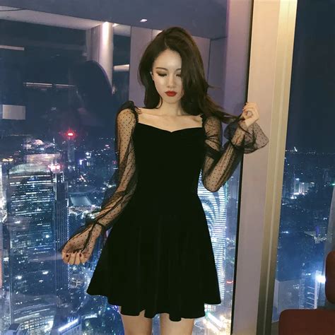 Fashion Temperament Women S Clothing Sexy Korean Black Short Dresses