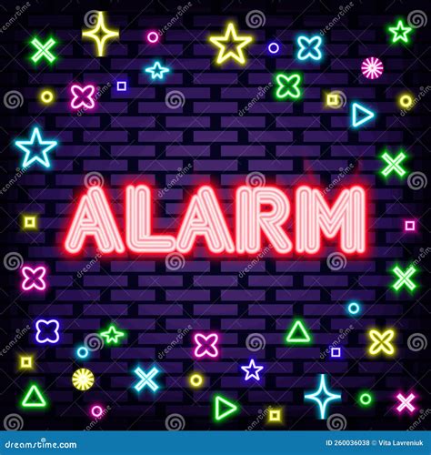 Alarm Neon Quote On Brick Wall Background Night Advensing Stock