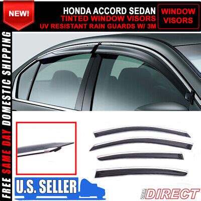 Fits 08 12 Honda Accord Sedan Acrylic Slim Window Visors W Chrome Trim