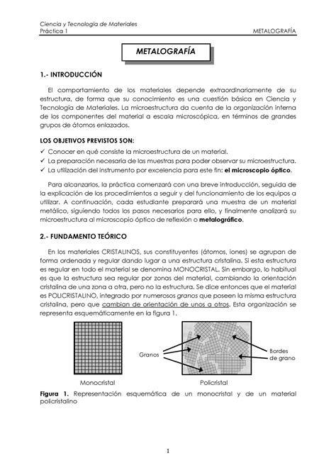 Guion Metalog Práctica 1 METALOGRAFÍA 1 INTRODUCCIÓN El