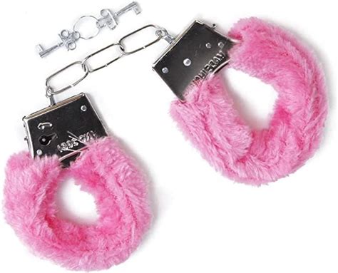 3ha Hahaha Pink Fur Handcuffs Womens With Keys Set Fluffy Soft Silver