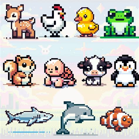 8-bit Pixel Art Animals Clipart 40 Pngs Transparent Background for ...