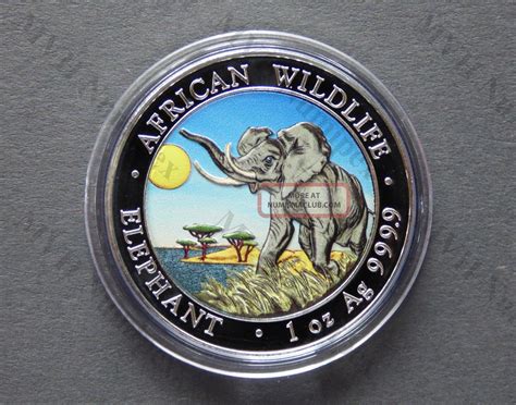 Somalia African Wildlife Elephant Day Color Colorized Oz Silver Coin