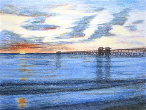 Beach Sunset Colored Pencil Drawing