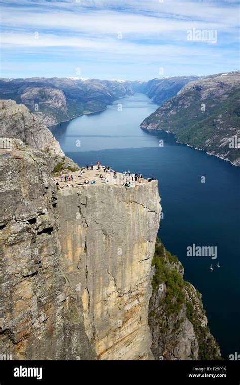 Norway Rogaland Lysefjord Preikestolen Pulpit Rock 600m Above The